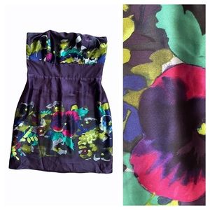 Suzi Chin Silk Strapless Watercolor Floral Dress